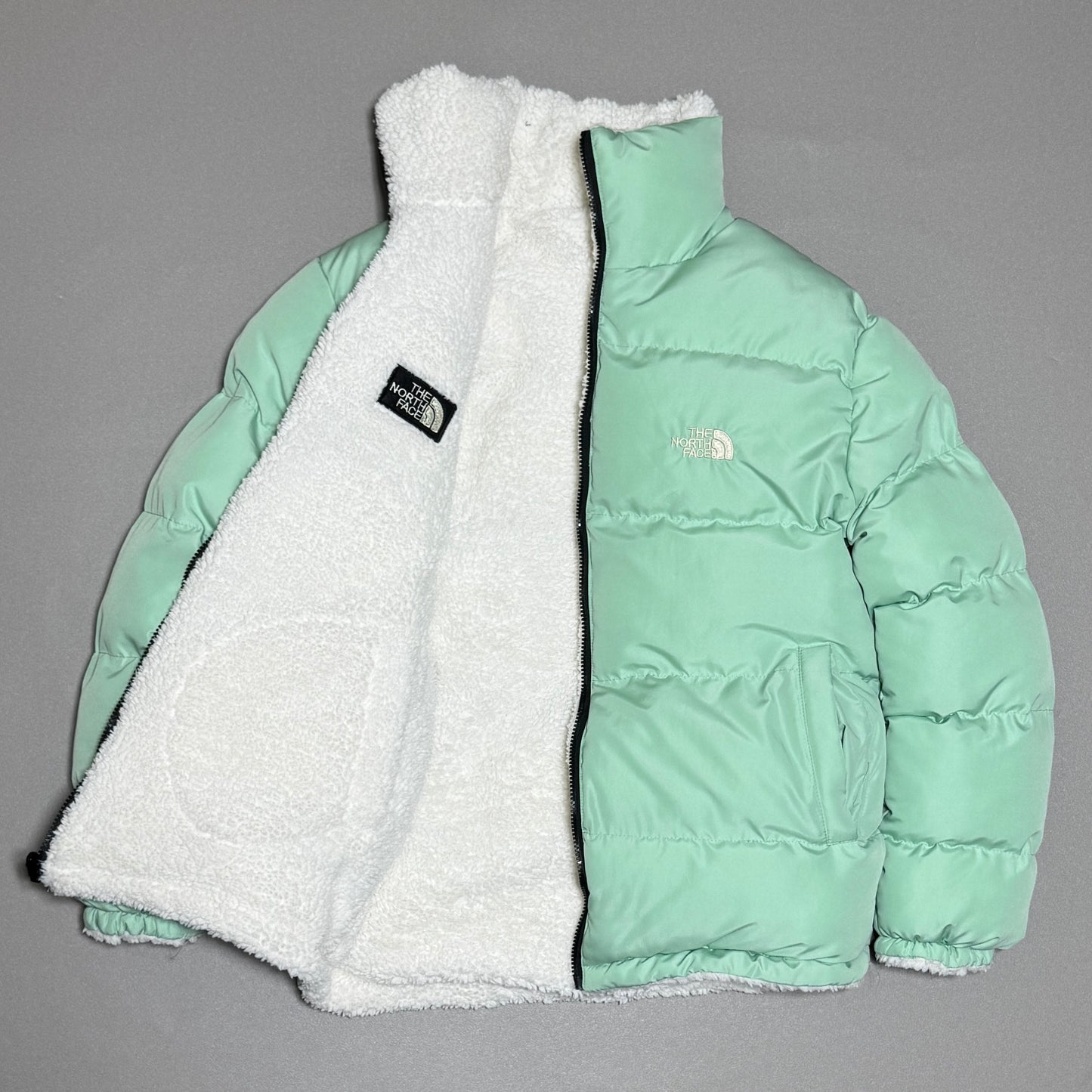 THE NORTH FACE PUFFER JACKET DOUBLE FACE LIGHT GREEN