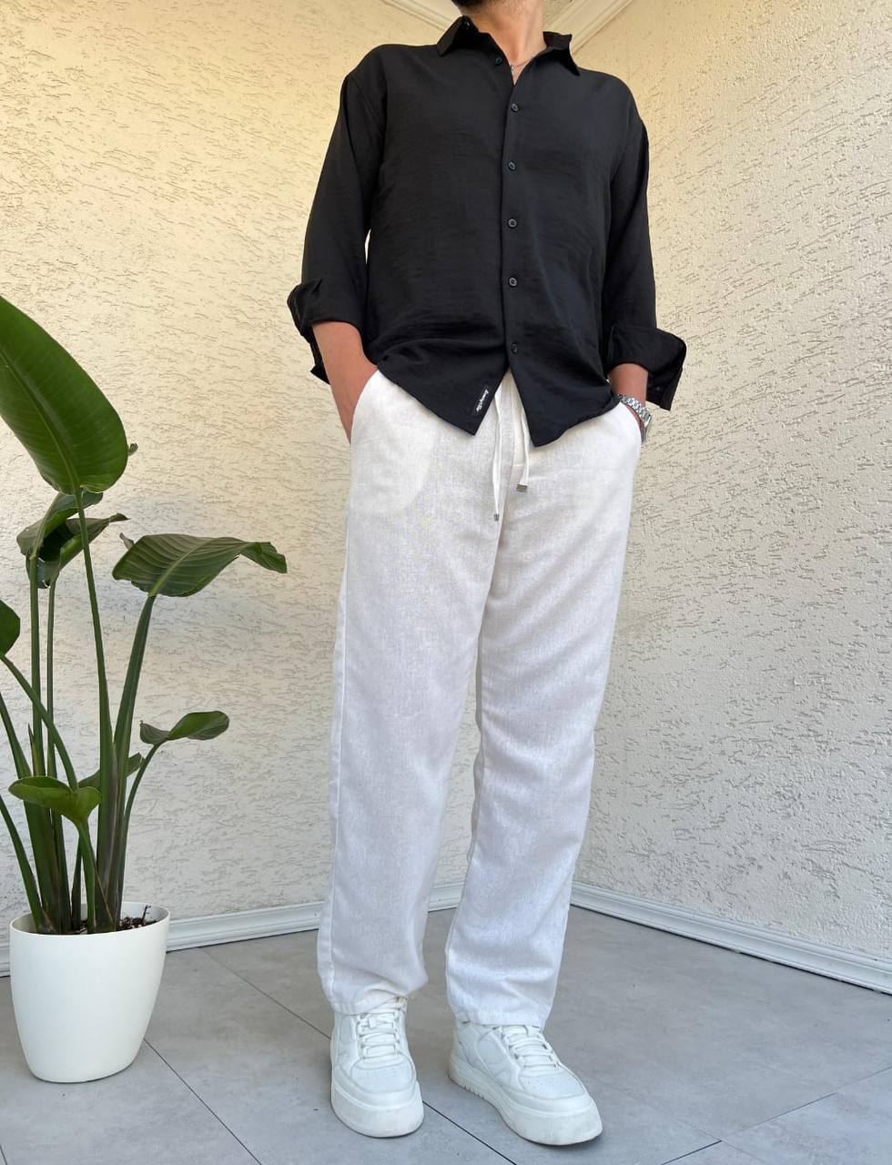 PANTALON EN LIN 100% BLANC