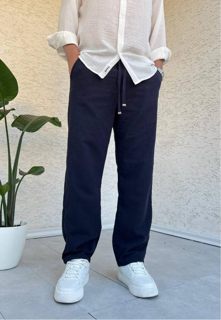 PANTALON EN LIN 100% BLEU NUIT