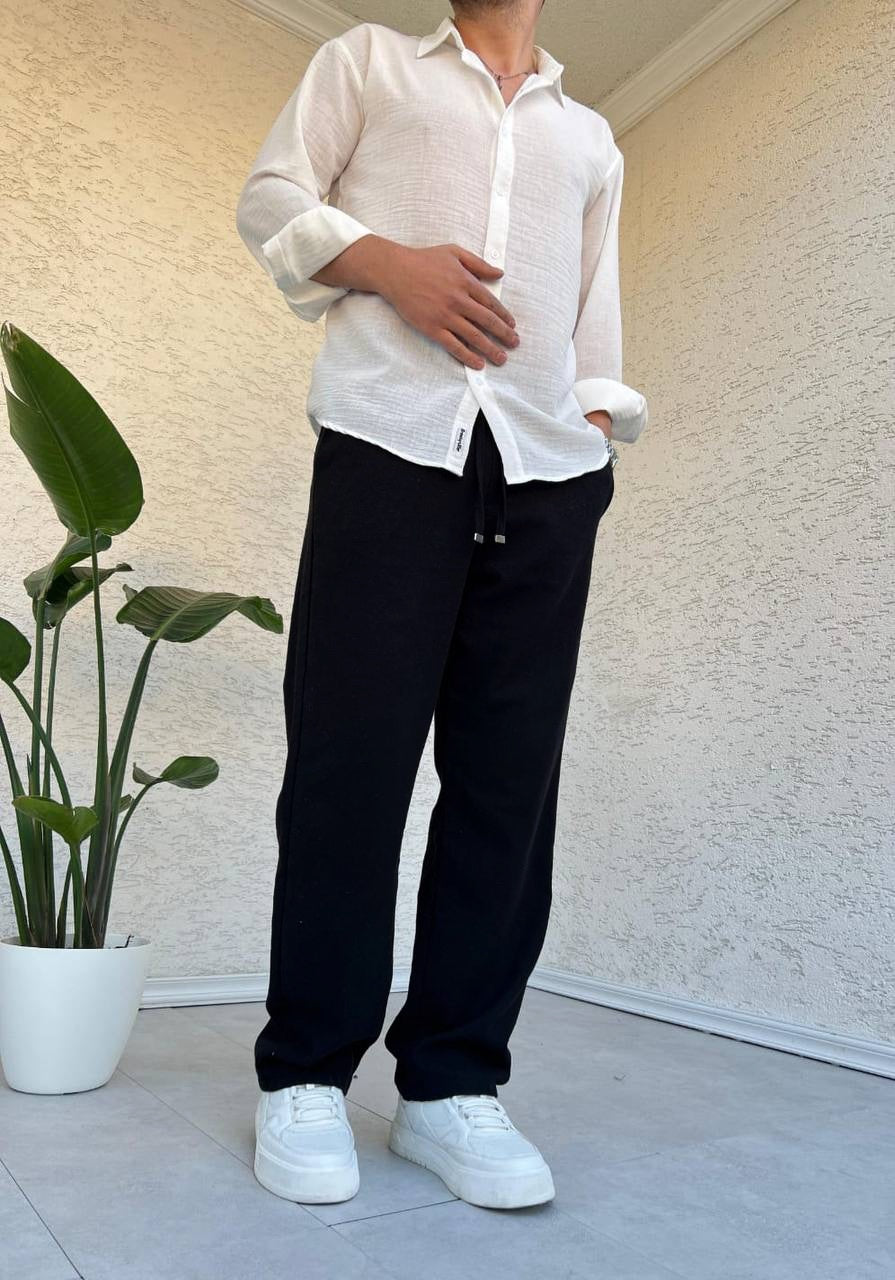 PANTALON EN LIN 100% NOIR