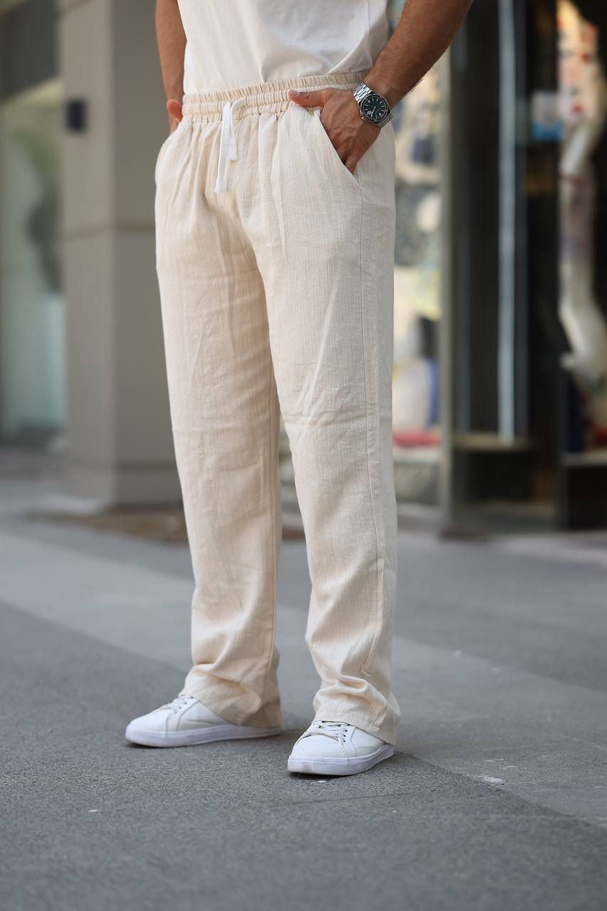 PANTALON EN LIN BEIGE