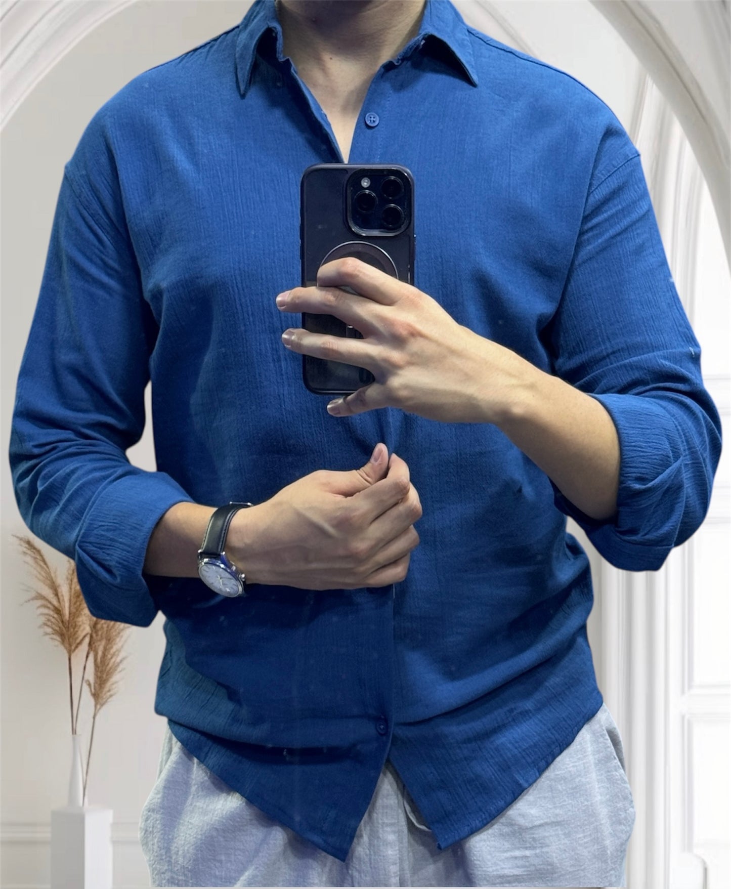 CHEMISE EN LIN ( BLEU MARINE )