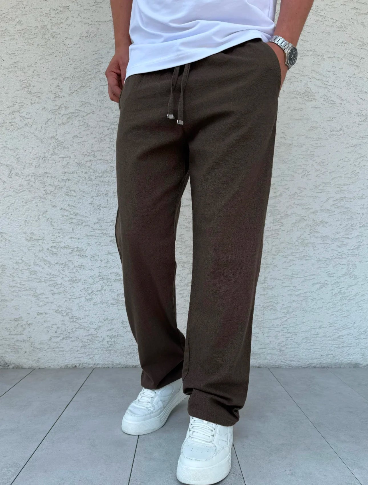 PANTALON EN LIN 100% MARRON CHOCOLAT