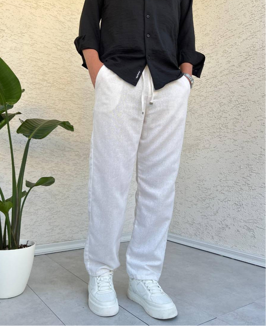 PANTALON EN LIN 100% BLANC